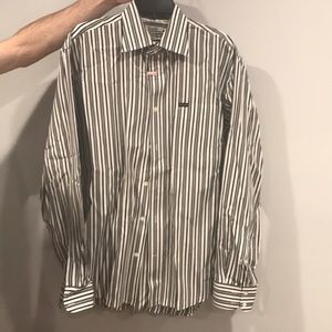 Grey, black, white dress shirt